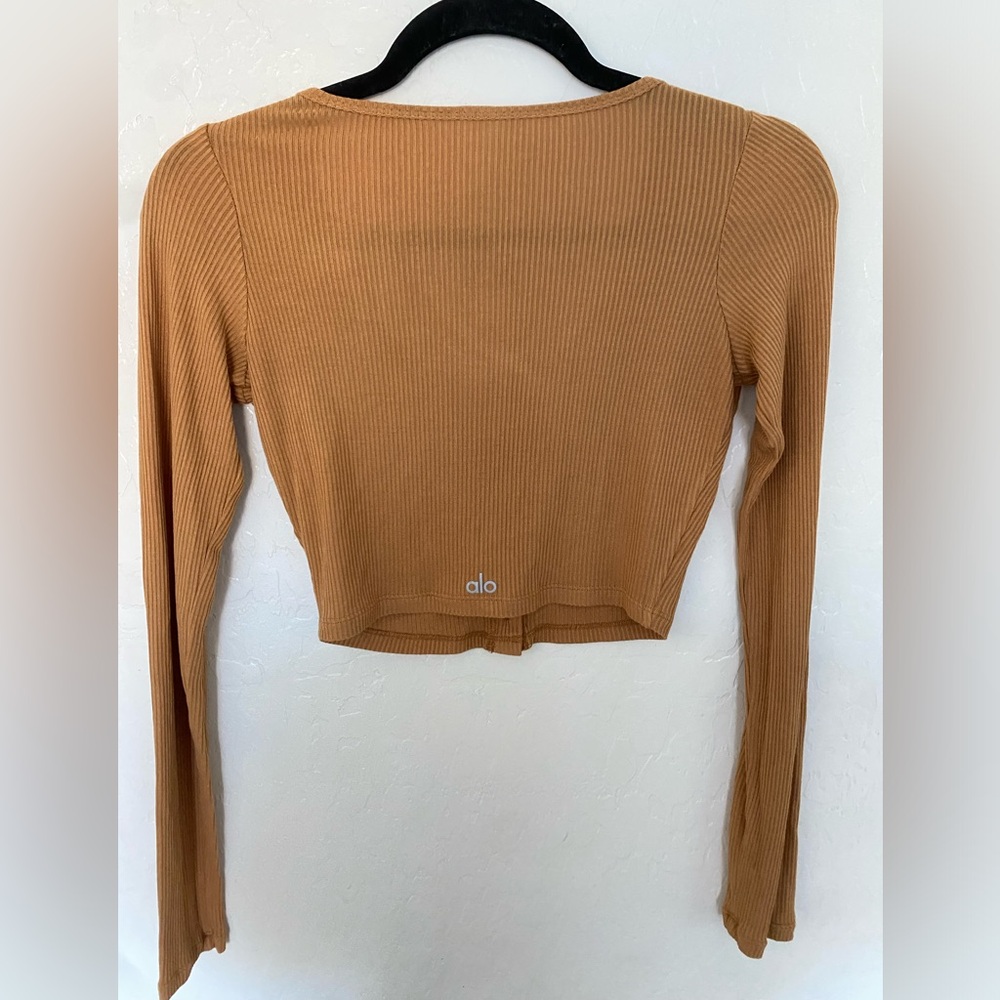 Alo Ribbed Cropped Whisper Cardi Long Sleeve Toffee Womens size XS